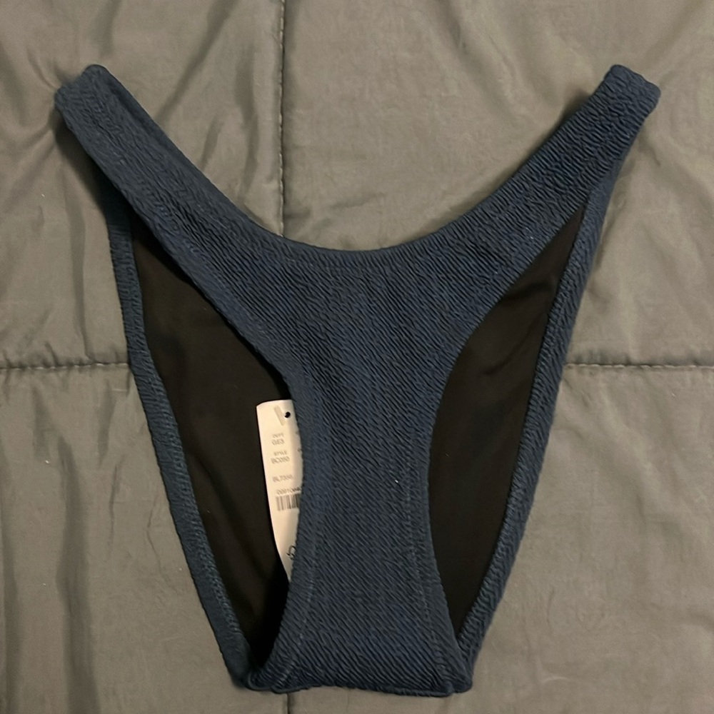 JCrew Textured Curved Waist Cheeky Bikini Bottom Navy Size XXS NWT